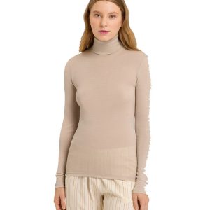 Dames ski ondergoed HANRO Wol & Zijde turtle neck shirt safari 071423